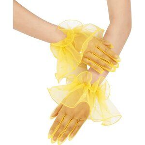 Women's Yellow Evening Tulle Mesh Short Gloves Formal Costume Wedding Party Tea